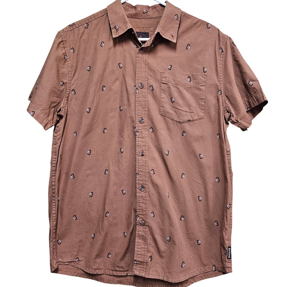 Prana Broderick Short Sleeve‎ Button Down Carabiner Print Men's Size M Brown